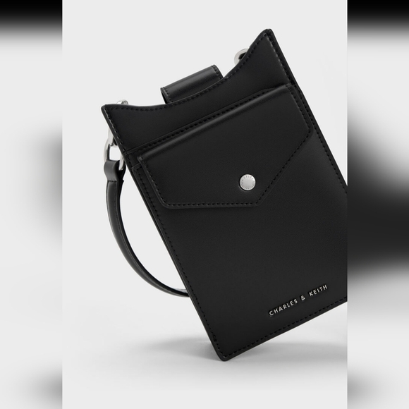 Black Charles & Keith Winslet Belted Phone Pouch Purse Mini Bag - Picture 7 of 14